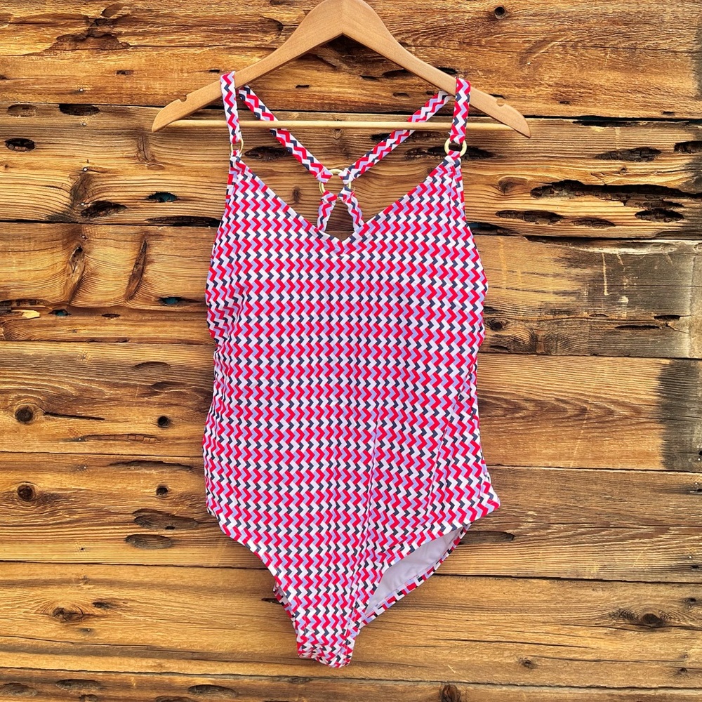 KONA SOL | Red White & Blue Chevron One Piece Swimsuit 16